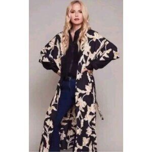 MAISON DU SOIR L/XL Black & Gold Floral Boho Kimono Robe S